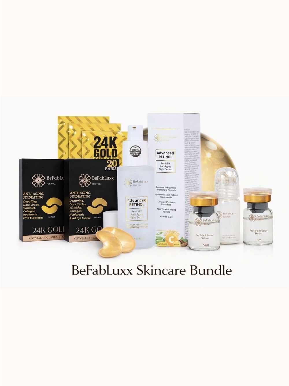 BeFabLuxx Skincare Bundle Eye Mask + Retinol + Peptide Micro-Infusion Glass Skin